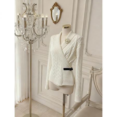 FA51929# 小众斜领收腰长袖毛衣针织衫女冬季休闲显瘦内搭上衣 服裝批發女裝批發服飾貨源