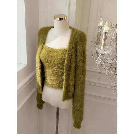 温柔慵懒风仿貂绒针织开衫吊带背心两件套女显瘦套装 服裝批發女裝批發服飾貨源