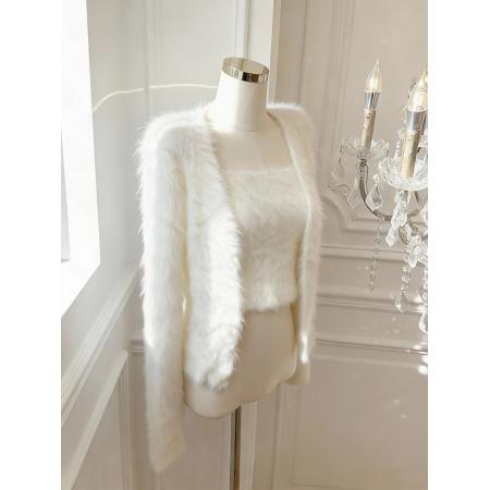 FA51931# 温柔慵懒风仿貂绒针织开衫吊带背心两件套女显瘦套装 服裝批發女裝批發服飾貨源