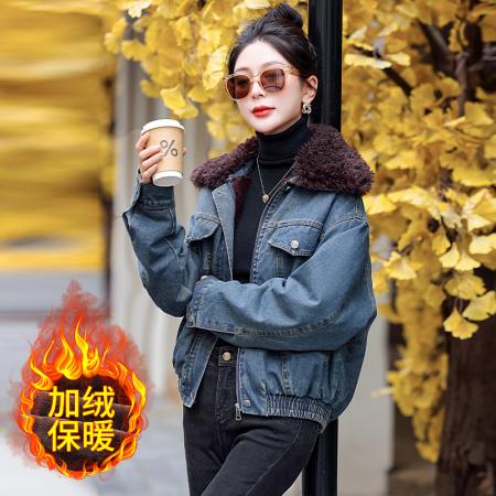 冬装新款韩版加绒加厚牛仔外套女显瘦百搭棉衣夹克潮 服裝批發女裝批發服飾貨源