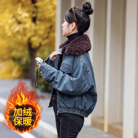 FA51941# 冬装新款韩版加绒加厚牛仔外套女显瘦百搭棉衣夹克潮 服裝批發女裝批發服飾貨源