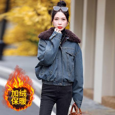 FA51941# 冬装新款韩版加绒加厚牛仔外套女显瘦百搭棉衣夹克潮 服裝批發女裝批發服飾貨源