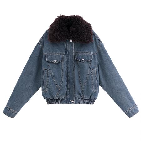 FA51941# 冬装新款韩版加绒加厚牛仔外套女显瘦百搭棉衣夹克潮 服裝批發女裝批發服飾貨源