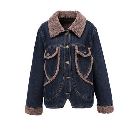 FA51942# 冬装新款加绒加厚牛仔外套女百搭羊羔绒牛仔棉衣棉服 服裝批發女裝批發服飾貨源