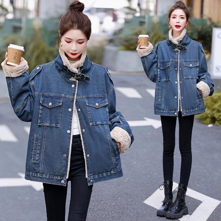 新款加绒加厚立体口袋工装外套休闲百搭牛仔棉衣棉服女 服裝批發女裝批發服飾貨源