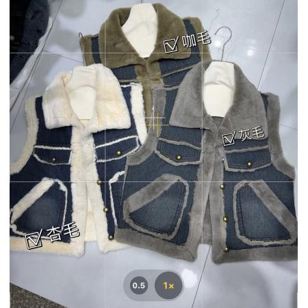FA51944# 水貂绒拼接牛仔马甲背心外套女秋冬大码胖mm时尚洋气叠穿上衣 服裝批發女裝批發服飾貨源