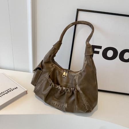 TJ2216# 小众高级感美拉德风复古腋下包包女2025新款单肩包褶皱法棍饺子包