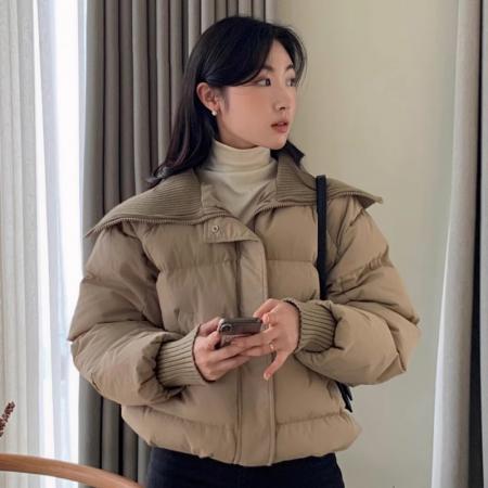 FA51963# 韩国chic冬季复古气质大翻领拉链式百搭加厚保暖长袖棉衣外套女 服裝批發女裝批發服飾貨源