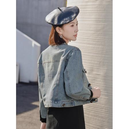 FA51966# 国风盘扣牛仔外套女短款上衣春秋新款显瘦小个子新中式夹克潮 服裝批發女裝批發服飾貨源
