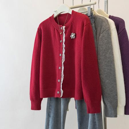 FA51967# 女装新年红色显瘦针织衫秋冬新款遮肉显瘦打底衫毛衣上衣 服裝批發女裝批發服飾貨源