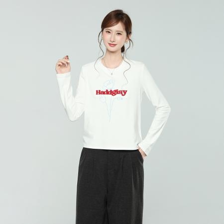 FA51968# 白色长袖t恤女秋美式字母印花修身巨好看内搭打底衫上衣 服裝批發女裝批發服飾貨源