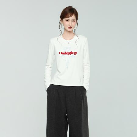 FA51968# 白色长袖t恤女秋美式字母印花修身巨好看内搭打底衫上衣 服裝批發女裝批發服飾貨源