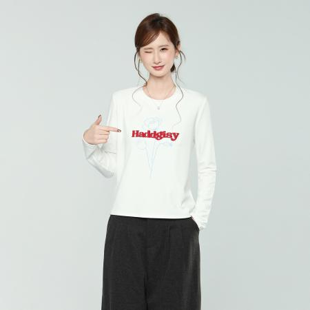 FA51968# 白色长袖t恤女秋美式字母印花修身巨好看内搭打底衫上衣 服裝批發女裝批發服飾貨源