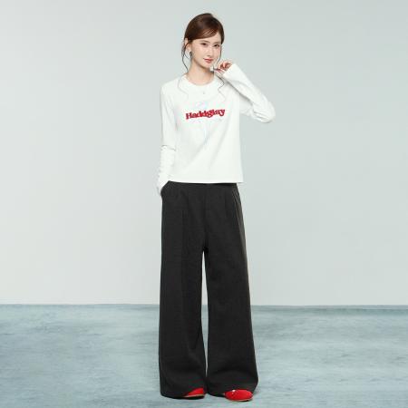 FA51968# 白色长袖t恤女秋美式字母印花修身巨好看内搭打底衫上衣 服裝批發女裝批發服飾貨源