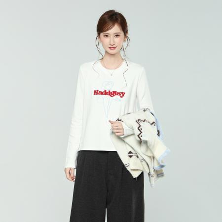 FA51968# 白色长袖t恤女秋美式字母印花修身巨好看内搭打底衫上衣 服裝批發女裝批發服飾貨源