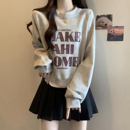FA51973# 大码胖MM秋季休闲卫衣圆领百搭印花字母小个子上衣 服裝批發女裝批發服飾貨源
