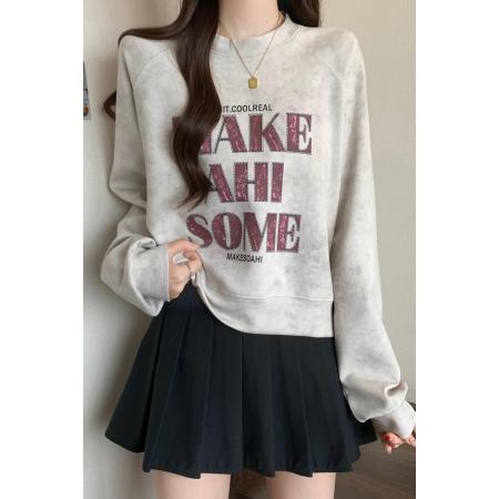 FA51973# 大码胖MM秋季休闲卫衣圆领百搭印花字母小个子上衣 服裝批發女裝批發服飾貨源