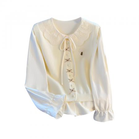 FA51975# 早春针织马甲衬衣两件套宽松层次感叠穿甜美少女风上衣 服裝批發女裝批發服飾貨源