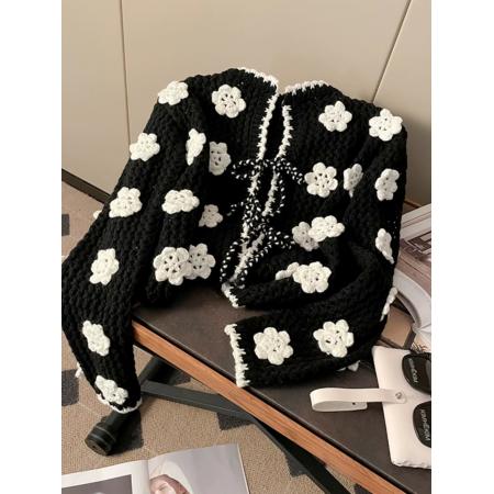 FA51976# 法式高级感立体钩花针织开衫女春季新款系带镂空短款外套上衣 服裝批發女裝批發服飾貨源