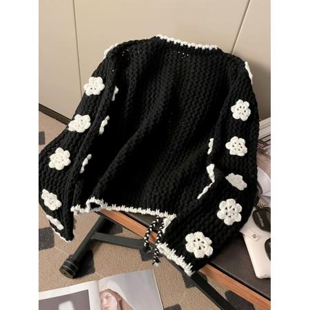 FA51976# 法式高级感立体钩花针织开衫女春季新款系带镂空短款外套上衣 服裝批發女裝批發服飾貨源