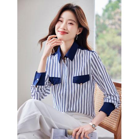 FA51982# 明星同款意大利小帆船长袖衬衫女春季新款春装条纹衬衣 服裝批發女裝批發服飾貨源