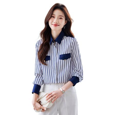 FA51982# 明星同款意大利小帆船长袖衬衫女春季新款春装条纹衬衣 服裝批發女裝批發服飾貨源