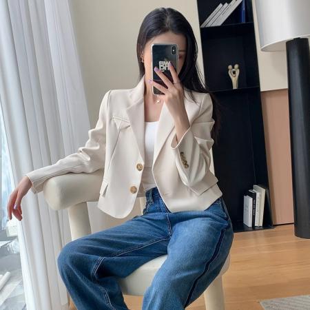 FA51986# 小西服上衣新款休闲米白色短款西装外套女春夏款高级感小个子 服裝批發女裝批發服飾貨源
