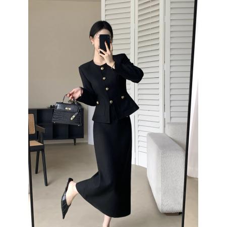 FA51987# 黑色收腰外套...