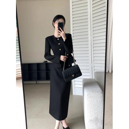 FA51987# 黑色收腰外套女春秋新款高级感时尚气质半身裙套装 服裝批發女裝批發服飾貨源