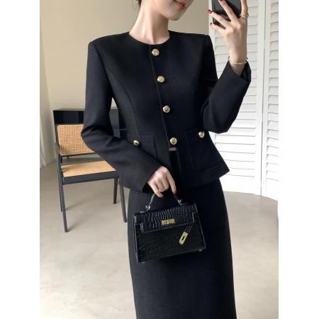 FA51987# 黑色收腰外套女春秋新款高级感时尚气质半身裙套装 服裝批發女裝批發服飾貨源