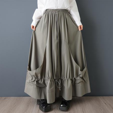 FA51990# 小众设计感大版拉链半身裙时尚宽松不规则贴布抽绳日系橡筋裙 服裝批發女裝批發服飾貨源