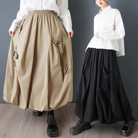 FA51991# 日系小众设计不规则工装半身裙时尚大口袋休闲百搭高腰橡筋裙 服裝批發女裝批發服飾貨源