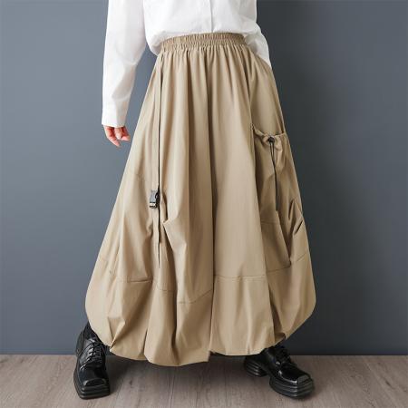 FA51991# 日系小众设计不规则工装半身裙时尚大口袋休闲百搭高腰橡筋裙 服裝批發女裝批發服飾貨源