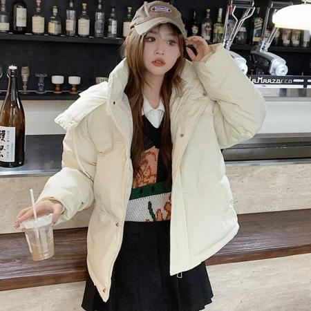 FA51996# 高级设计感冬季新款韩版简约休闲时尚短款连帽棉服保暖外套 服裝批發女裝批發服飾貨源