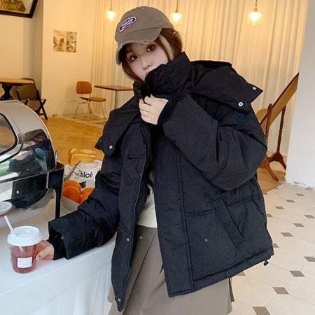 FA51996# 高级设计感冬季新款韩版简约休闲时尚短款连帽棉服保暖外套 服裝批發女裝批發服飾貨源