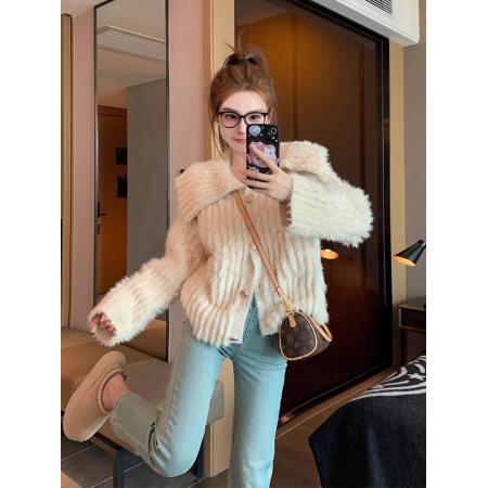 FA51999# 马海毛娃娃领开衫针织外套女秋冬新款慵懒风软糯加厚外穿毛衣 服裝批發女裝批發服飾貨源