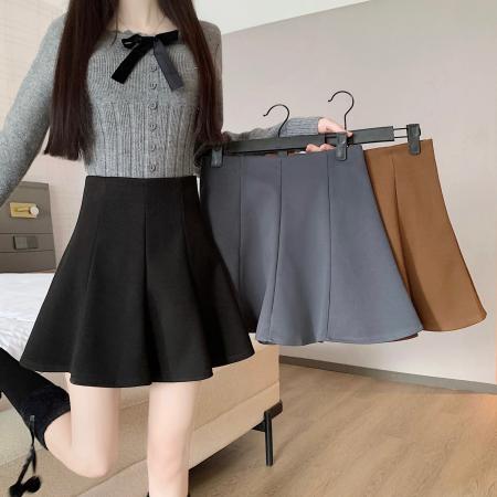 FA52001# 大码胖MM冬季韩版高腰显瘦荷叶边遮胯加厚毛呢A字短裙防走光 服裝批發女裝批發服飾貨源