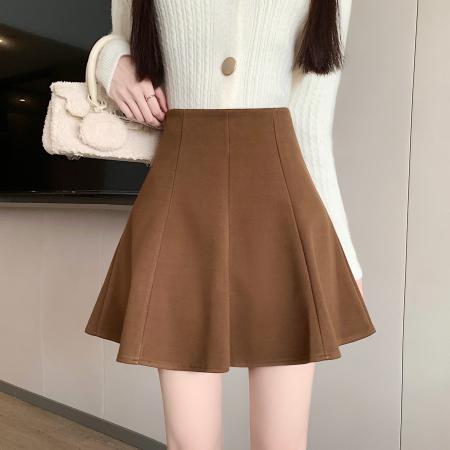 FA52001# 大码胖MM冬季韩版高腰显瘦荷叶边遮胯加厚毛呢A字短裙防走光 服裝批發女裝批發服飾貨源