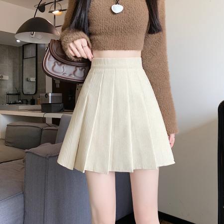 FA52002# 大码MM短裙女秋冬款百搭辣妹高腰松紧灯芯绒A字半身裙百褶裙 服裝批發女裝批發服飾貨源