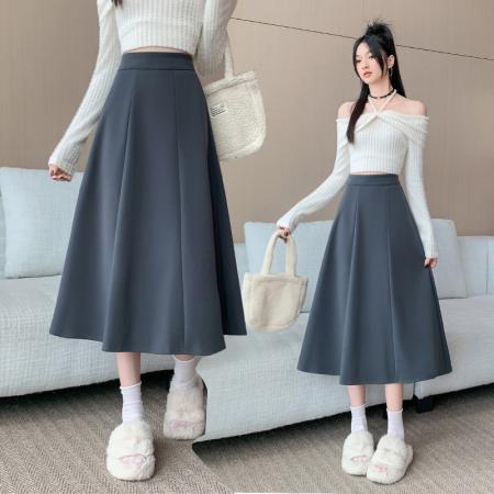 FA52004# 大码胖MM秋冬韩版百搭毛呢大摆伞裙高腰ins超火A字裙半身裙 服裝批發女裝批發服飾貨源