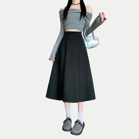 FA52004# 大码胖MM秋冬韩版百搭毛呢大摆伞裙高腰ins超火A字裙半身裙 服裝批發女裝批發服飾貨源