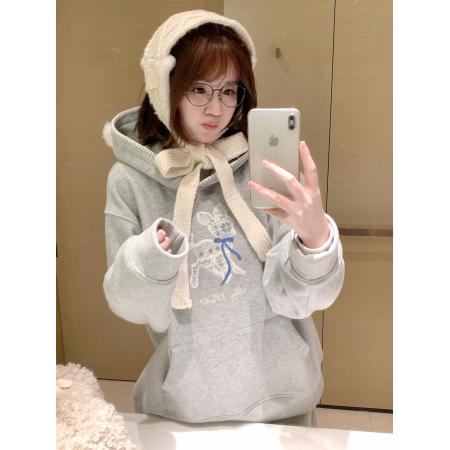 FA52006# 加绒袖窿+整件压线刺绣贴布后包领纯棉华棉复合卫衣女 服裝批發女裝批發服飾貨源