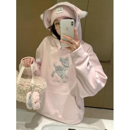 FA52006# 加绒袖窿+整件压线刺绣贴布后包领纯棉华棉复合卫衣女 服裝批發女裝批發服飾貨源