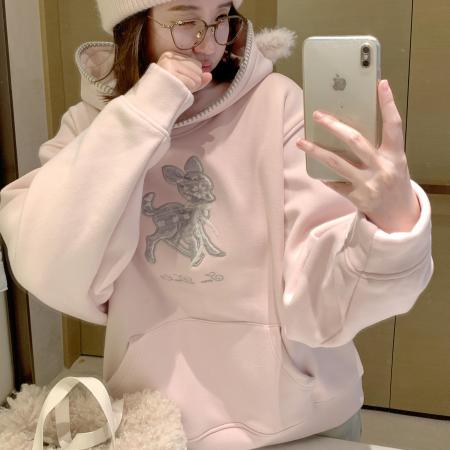 FA52006# 加绒袖窿+整件压线刺绣贴布后包领纯棉华棉复合卫衣女 服裝批發女裝批發服飾貨源