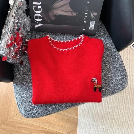 FA52009# 温柔减龄气质独特漂亮新年圣诞叠穿马夹红色小马针织马甲 服裝批發女裝批發服飾貨源