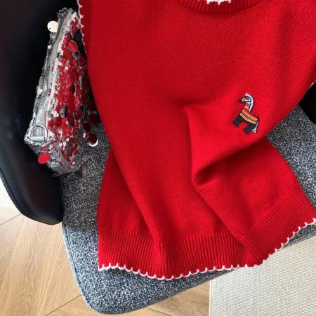 FA52009# 温柔减龄气质独特漂亮新年圣诞叠穿马夹红色小马针织马甲 服裝批發女裝批發服飾貨源