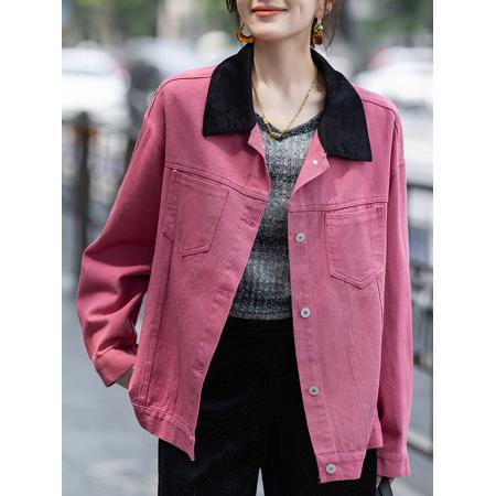FA52012# 短外套女秋冬新款复古撞色翻领上衣牛仔夹克 服裝批發女裝批發服飾貨源