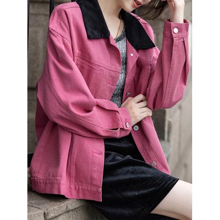 FA52012# 短外套女秋冬新款复古撞色翻领上衣牛仔夹克 服裝批發女裝批發服飾貨源