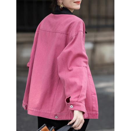 FA52012# 短外套女秋冬新款复古撞色翻领上衣牛仔夹克 服裝批發女裝批發服飾貨源