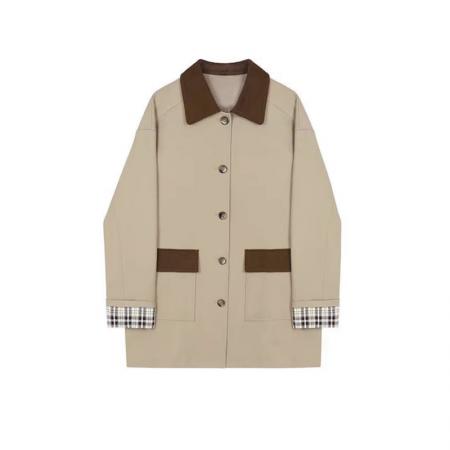 FA52013# 休闲风衣女中长秋冬新款拼色宽松显瘦外套 服裝批發女裝批發服飾貨源